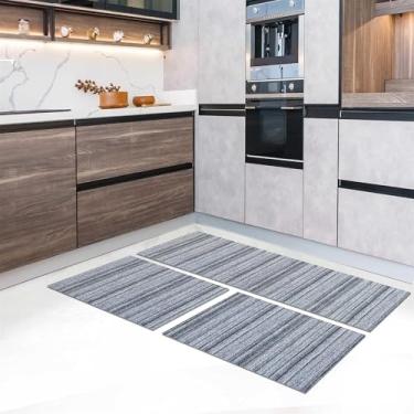 Imagem de Kit Tapete De Cozinha 3 Peç as Antiderrapante Nantes Cinza