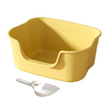Imagem de Stgfyxgs Caixa de Areia Aberta para Gatos, Semifechada, Portátil, com Laterais Altas, Banheiro para Gatos, Caixa de Areia, Bacia de Limpeza para Gatos para Dor, Amarelo