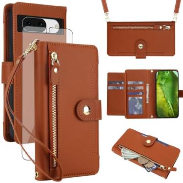 Imagem de Asuwish Capa de celular para Google Pixel 8A carteira com zíper, protetor de tela de vidro temperado e alça de pulso transversal, suporte flip para cartão de crédito Pixel8A A8 5G mulheres meninas