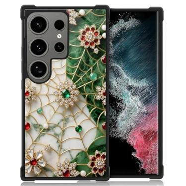 Imagem de CARLOCA Capa compatível com Samsung Galaxy S24 Ultra Design para meninas à prova de choque antiarranhões capa traseira rígida PC estética padrão moda teia de aranha joias de luxo branco verde mármore