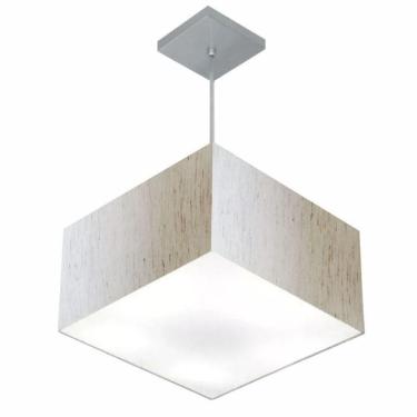 Imagem de Lustre Pendente Quadrado Vivare Md-4020 Cúpula Em Tecido 21/35x35cm - Bivolt Linho Bege 127/220v