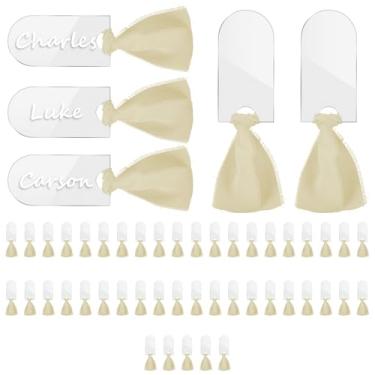 Imagem de 50 peças de cartão de acrílico fosco, cartões de nome de acrílico com fita, placas de assento reservadas para cadeiras de casamento, etiquetas de pendurar em branco DIY para aniversário, decoração de