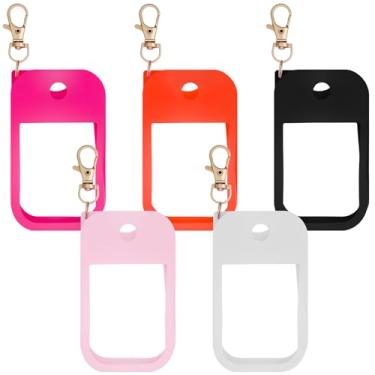 Imagem de SUBANG Capa de silicone compatível com Touchland, desinfetante para as mãos, spray, capa protetora com chaveiro para Power Mist e Glow Mist 30 ml, 5 peças, preto, branco, vermelho, rosa, vermelho