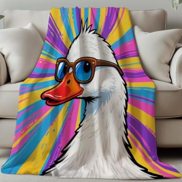Imagem de GLOBLELAND Manta de ganso de desenho animado 139 × 139 cm com óculos de sol, cobertor de flanela macio e aconchegante lavável para casa, escritório, quarto, cama, sofá, cadeira, presente