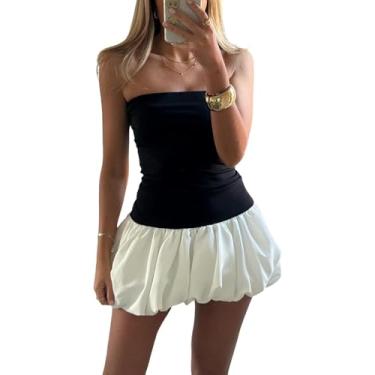 Imagem de Mulheres Sem Alças Mini Vestido Tubo Top Saia Bolha Vestido Curto Fora Do Ombro Espartilho Top Balão Vestido Clube Festa, Black&white, S