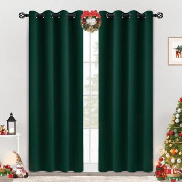 Imagem de Cortinas COSVIYA Grommet Blackout Verde Escuro 213x213cm 2 painéis