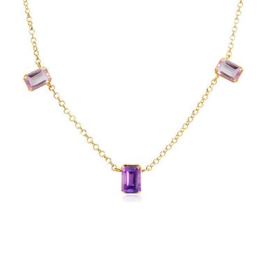 Imagem de Colar 5 Ametista Retangular Em Ouro 18K