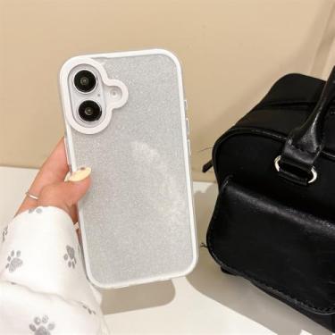 Imagem de Capa de celular 2 em 1 com glitter brilhante para iPhone 16, 15, 14 Plus, 13, 12, 11 Pro Max, estrutura rígida, capa traseira transparente e brilhante (para iPhone 16/7)