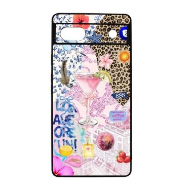 Imagem de qizjio Capa de telefone estética Y2K protetora à prova de choque vintage colagem de martini capa de telefone com estampa de chita para Google Pixel 6A