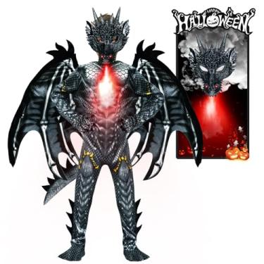 Imagem de digi Dragon Costume for kids,Halloween costume Scary Goblin Dragon Full Body Jumpsuit with Wings Tail Spikes for boy 4-12 -Black