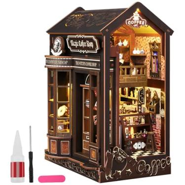 Imagem de Kit DIY Book Nook 3D Quebra-cabeça de madeira com luz LED DIY Book Nook Miniatura Kit de casa de bonecas Booknook para decoração de mesa de casa