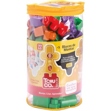 Imagem de Brinquedo Sacola De Blocos De Montar Tchuco - 77 Peças.Brinquedo educativo.Desenvolvimento Criativo Coordenação Motora Sacola de blocos Montagem e construção Brinquedo Estimulação