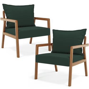 Imagem de Kit 02 Poltronas Decorativa Para Sala de Estar Alícia B04 Suede Verde Musgo - Lyam Decor