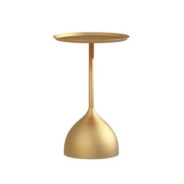 Imagem de Mesa lateral minimalista redonda de metal mesa de centro sofá areia lateral pequena adequada para sala de estar, quarto, loja de chá de leite, loja (ouro)