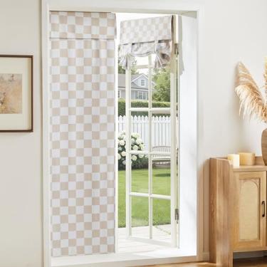 Imagem de Ohocut Cortina de porta francesa xadrez bege, cobertura decorativa de janela quadriculada para cozinha, pátio, persiana de porta traseira, 1 painel 66 x 169 cm