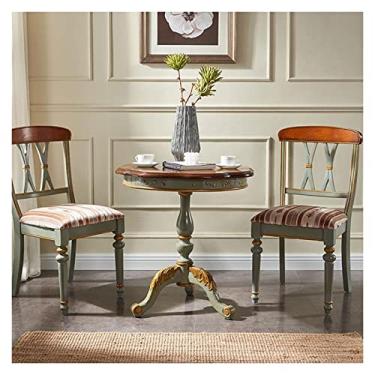 Imagem de Mesa de centro de design simples, mesa de canto de madeira maciça, mesa lateral redonda, mesa de cabeceira moderna para sala de estar, quarto e saguão, mesa de destaque para sofá e sofá para pequenos