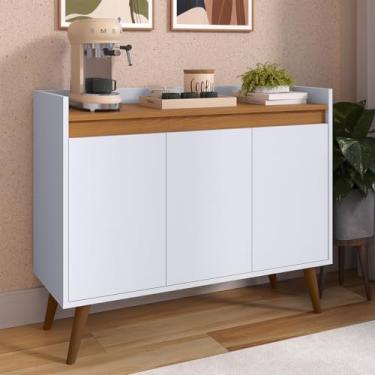 Imagem de Genérico, Aparador Buffet Armario Vitoria 3 Portas Prateleira Pés Palito Branco/Freijó - MJM Casa dos Moveis