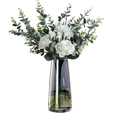 Imagem de FANTESTICRYAN Vaso de vidro moderno irised cristal transparente para decoração de escritório em casa (cinza cristal)