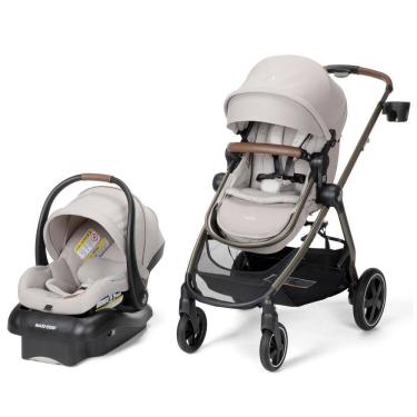 Imagem de Carrinho de Bebê Travel System 5 em 1 Modular com Porta-Copos, Barra de Proteção e Capa de Chuva, Maxi Cosi Zelia Luxe, Bege