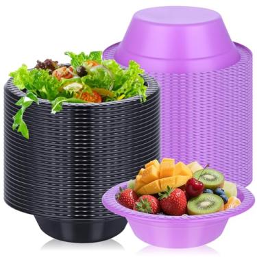 Imagem de DI QIU REN 100 tigelas de plástico descartáveis de 355 ml, copos de sobremesa, sorvete, lanche, salada, sopa, tigelas de servir alimentos (preto e roxo)
