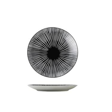 Imagem de Prato de serviço pratos de sobremesa de cerâmica de 25,4 cm pratos de jantar listrados preto e branco com padrão para salada macarrão bife e pratos de servir lanches pratos (redondos) pratos (cor: 1