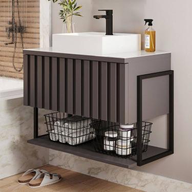 Imagem de Armário de Banheiro Frise 80cm 1 Porta 100% Mdf Titanium - Mgm Móveis