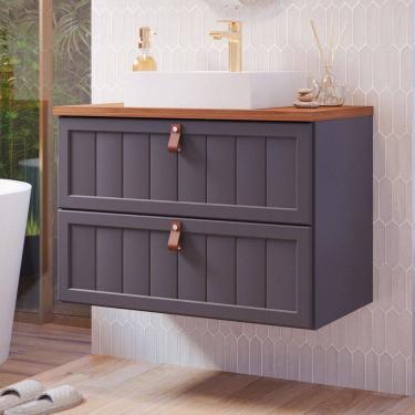 Imagem de Armário de Banheiro Sense 60 Cm 1 Porta e 1 Gaveta 100% Mdf Titanium/Freijó - Mgm Móveis