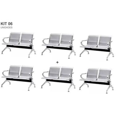 Imagem de Kit com 6 Cadeiras Longarina Aeroporto Cromada 2 Lugares - TM