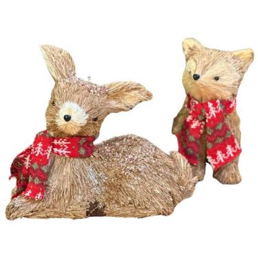 Imagem de Pelúcia Decoração Árvore de Natal Animais Raposa Cervo Palha - Decoral