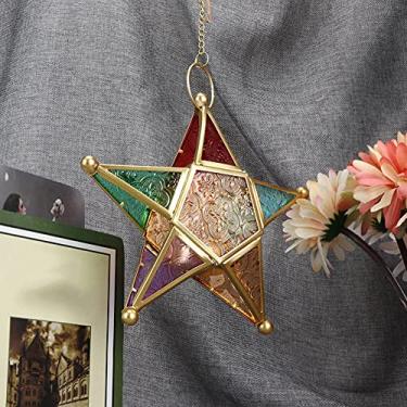Imagem de Zerodis Lanterna Marroquina Estrela Coleção de Artesanato Suporte de Ornamentos Colecionáveis ​​lâmpada Suspensa Vintage para Jardim Doméstico 19x19 Cm para Uso Interno e Externo Lanterna Marroquina