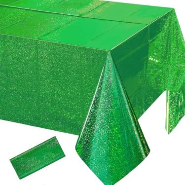 Imagem de Toalhas de mesa holográficas a laser verde brilhante 137 x 274 cm toalhas de mesa retangulares descartáveis para festa de aniversário, casamento, aniversário, despedida de solteira, decoração de chá