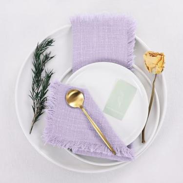 Imagem de Pacote com 2 guardanapos de pano de algodão com franjas de lavanda 40,6 x 40,6 cm, guardanapos de jantar feitos à mão para casamento, festivais, festas, decoração de casa todos os dias
