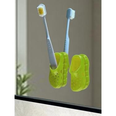 Imagem de 1 par de mini porta-escova de dentes verde - organizador adesivo de montagem na parede, cozinha e mesa - sem armazenamento de caneta furadora, decoração de casa divertida