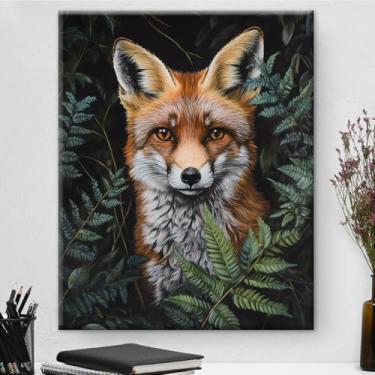 Imagem de Estética Fox Wall Art Decor Cottagecore Dark Academia Pôster Impressão em Tela Botânica Emoldurada Decorações de Parede para Casa Fazenda Sala de Estar Quarto Decoração 20 x 25 cm
