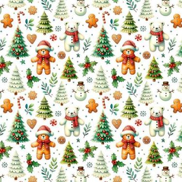 Imagem de Tecido Tricoline Digital Ursos e Árvores - Contos de Natal - Peripan -