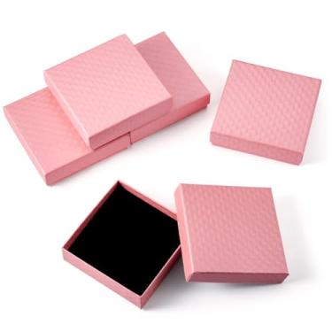 Imagem de Caixa de joias quadrada de papelão de 8 x 8 cm, 5 peças, caixa de presente de papel texturizado com esponja interna para pingentes, brincos, anéis, faça você mesmo, embalagem de armazenamento de joias