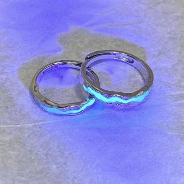 Imagem de Anel luminoso azul moderno que brilha no escuro fluorescente zircão anel ajustável doce presente romântico dia dos namorados, Liga de aço, Sem pedra preciosa