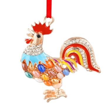 Imagem de Enfeite de Natal de galinha de metal - decoração de árvore de animais de fazenda, presente de lembrança para decoração de Natal