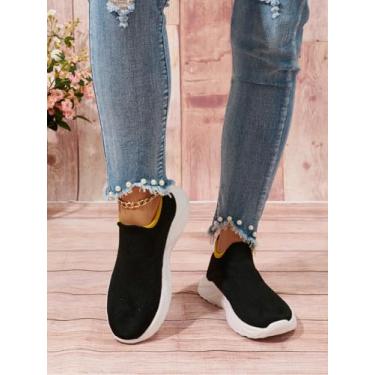 Imagem de Tênis feminino de caminhada, sem cadarço, leve, casual, atlético, academia, viagem, trabalho, Preto, branco, 39