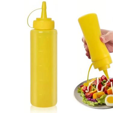 Imagem de Garrafas de espremer molhos de condimento de 680 g, garrafas de plástico com tampas de bocal, garrafas de apertar reutilizáveis adequadas para molho de azeite de oliva de mostarda (amarelo)
