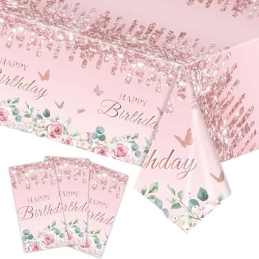 Imagem de Pacote com 3 toalhas de mesa descartáveis 137 cm x 274 cm de plástico retangular brilhante, decoração brilhante para aniversário, jantar, reunião, piquenique ao ar livre, Halloween, Natal e