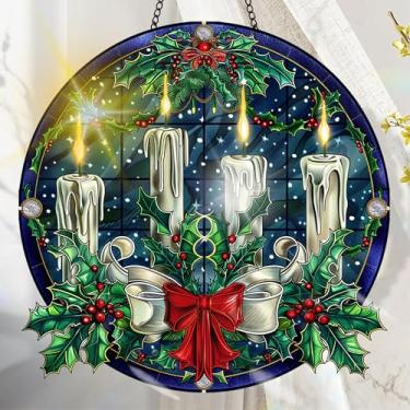 Imagem de Apanhador solar de acrílico colorido, decoração de janela pendurada em velas com design de vitral impresso, apanhador de sol, arte de parede de arco-íris, ornamentos de Natal para uso interno e