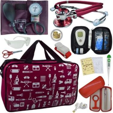 Imagem de Kit Bolsa Cores Aparelho de Pressao Esfigmomanometro Estetoscópio Medi