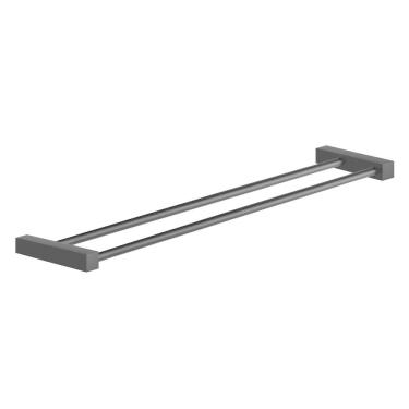 Imagem de Porta Toalha Toalheiro Duplo Para Banheiro Preto Fosco Troia Grego Metal 50cm
