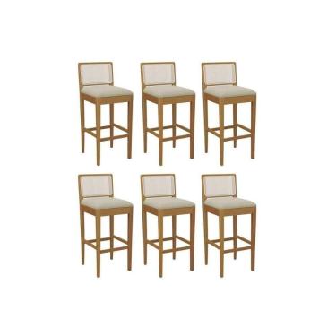 Imagem de Banqueta Sala De Jantar Sara 1bmm005ca Premium Madeira Maciça Kit 6 Un Carvalho-boucle Bege-tela Bege - Kappesberg