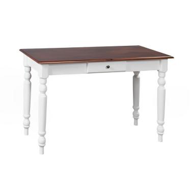 Imagem de Aparador De Sala Ou Escrivaninha Rústico Madeira 1 Gavetas Com Pés Torneados Branco Laca Com Tampo Castanho Envelhecido