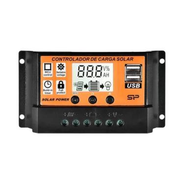 Imagem de Controlador De Carga Solar Com Display LCD Ajustável 12V 24V PWM 10A 3