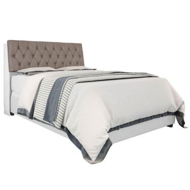 Imagem de Cabeceira Box Queen Isis Branco Com Capitonê Bege Escuro