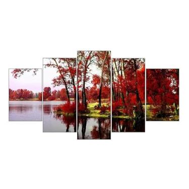 Imagem de Kit quadro decorativo 5 peças 95x60cm Paisagem Árvores Ipês
