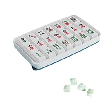 Imagem de Bandeja de gelo Mahjong com tampa, molde para freezer com recipiente, para resfriar uísque, coquetéis, café, vinho, fácil liberação livre de BPA (azul, 21 células)